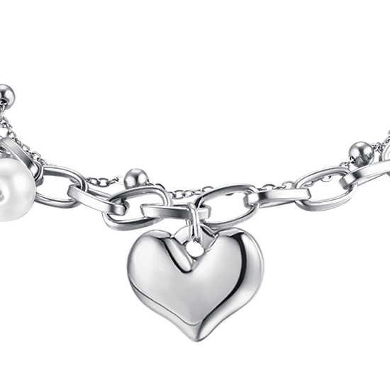 BRACCIALE DONNA IN ACCIAIO CON CUORE E PERLE