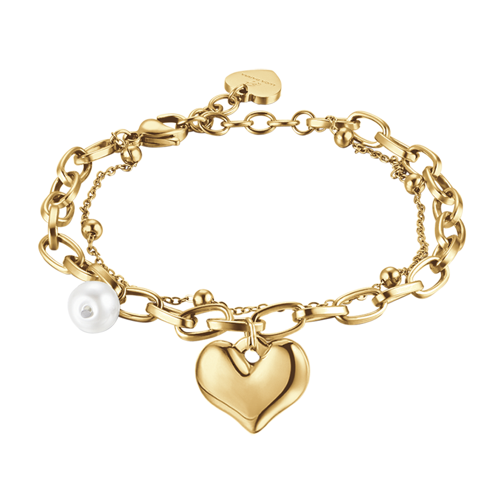 BRACCIALE DONNA IN ACCIAIO CON CUORE E PERLE