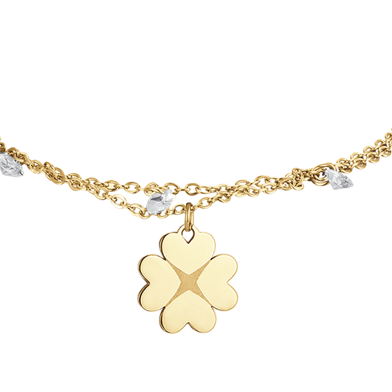 BRACCIALE DONNA IN ACCIAIO IP GOLD CON QUADRIFOGLIO E CRISTALLI