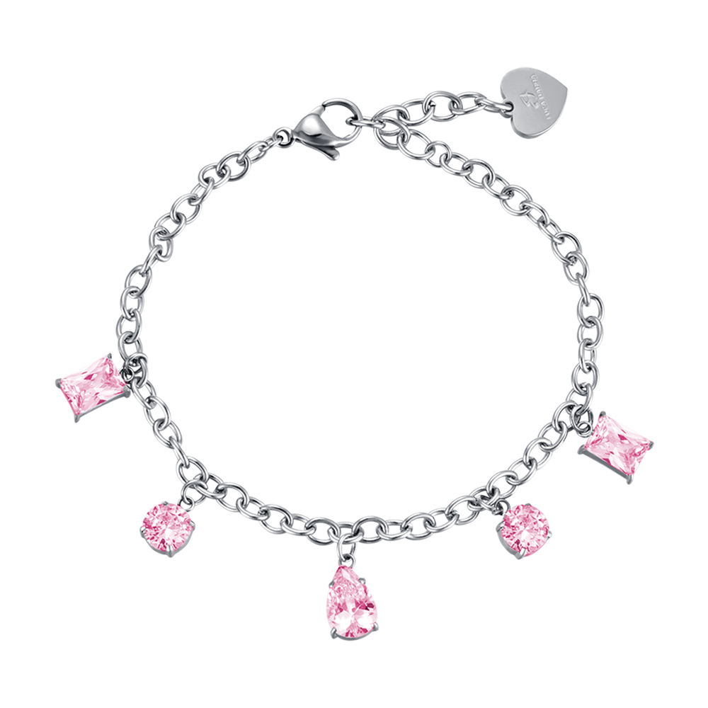 BRACCIALE DONNA IN ACCIAIO CON CRISTALLI ROSA Luca Barra