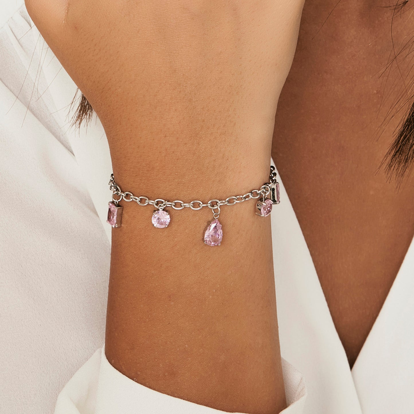 BRACCIALE DONNA IN ACCIAIO CON CRISTALLI ROSA Luca Barra