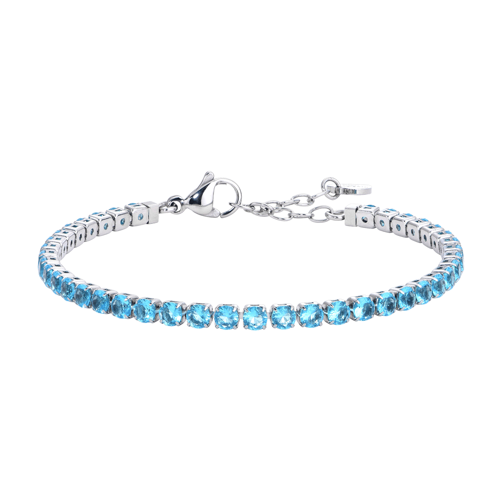 BRACCIALE TENNIS DONNA IN ACCIAIO CON CRISTALLI AZZURRI
