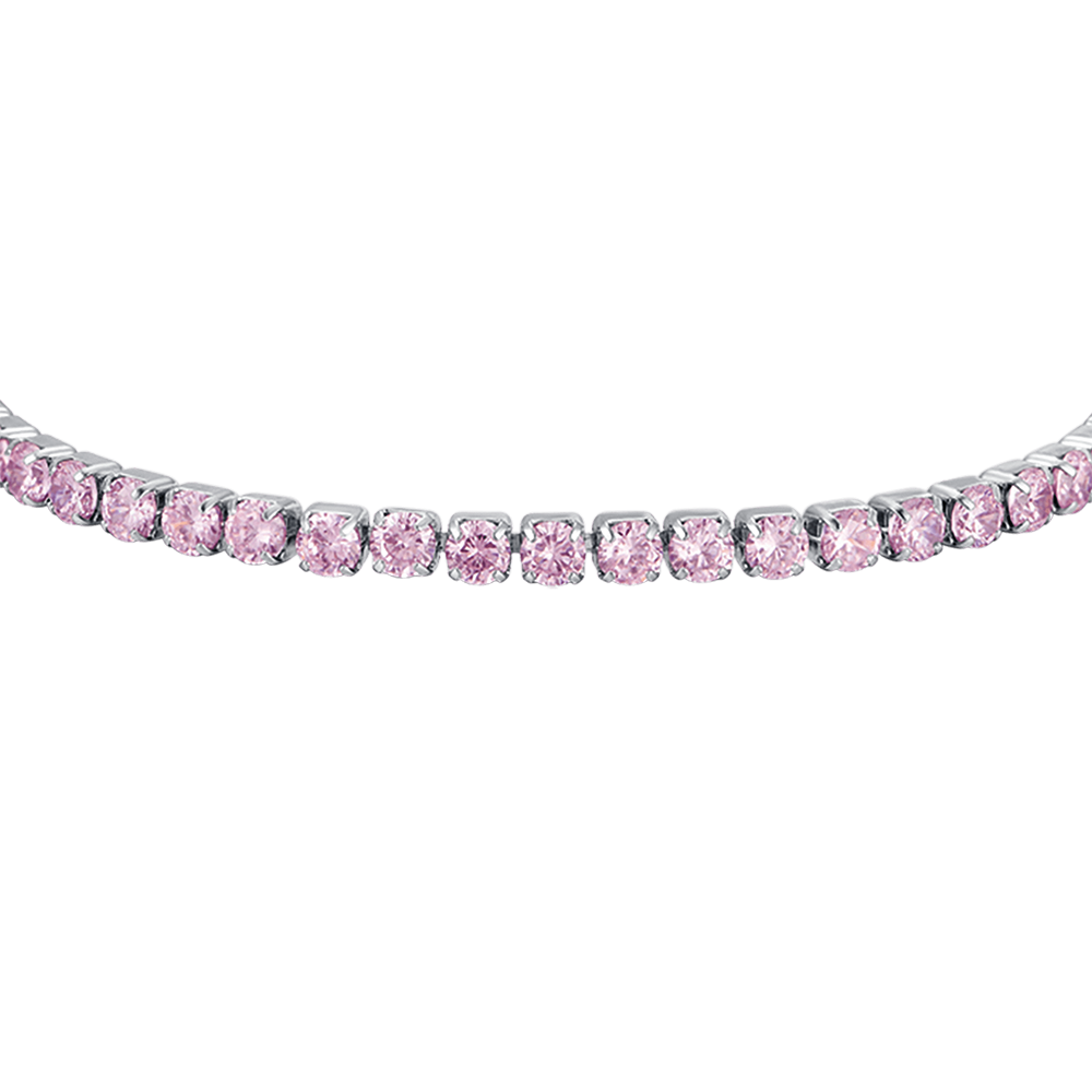 BRACCIALE TENNIS DONNA IN ACCIAIO CON CRISTALLI ROSA