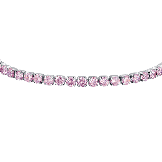 BRACCIALE TENNIS DONNA IN ACCIAIO CON CRISTALLI ROSA