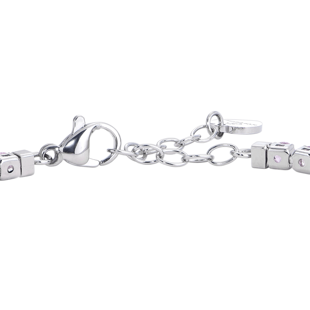 WOMEN'S STEEL TENNIS BRACELET WITH PINK CRYSTALS