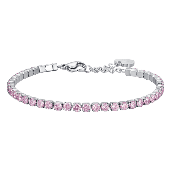 BRACCIALE TENNIS DONNA IN ACCIAIO CON CRISTALLI ROSA