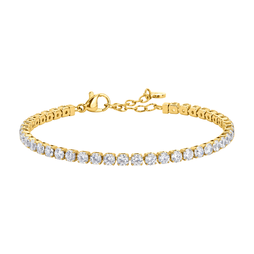 BRACCIALE TENNIS DONNA IN ACCIAIO IP GOLD CON CRISTALLI BIANCHI