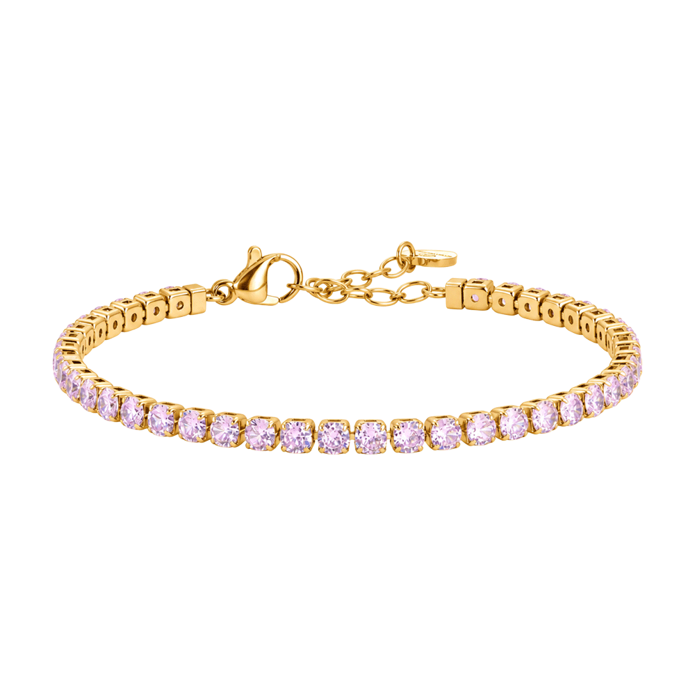 BRACCIALE TENNIS DONNA IN ACCIAIO IP GOLD CON CRISTALLI ROSA