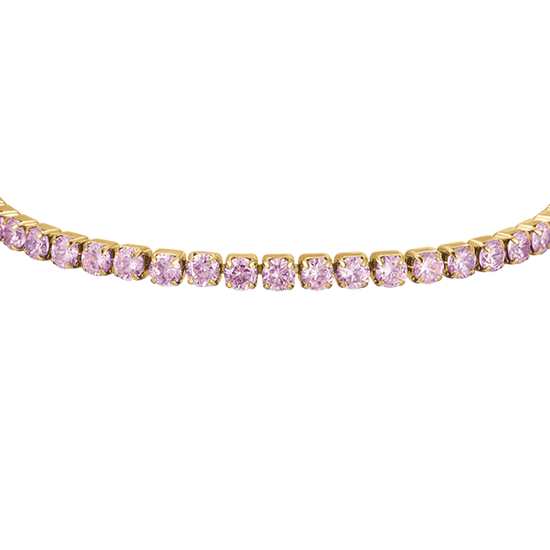 BRACCIALE TENNIS DONNA IN ACCIAIO IP GOLD CON CRISTALLI ROSA