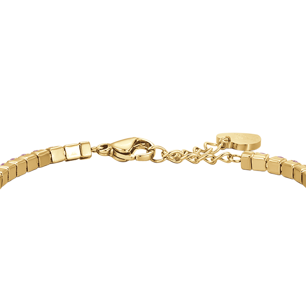 BRACCIALE TENNIS DONNA IN ACCIAIO IP GOLD CON CRISTALLI ROSA