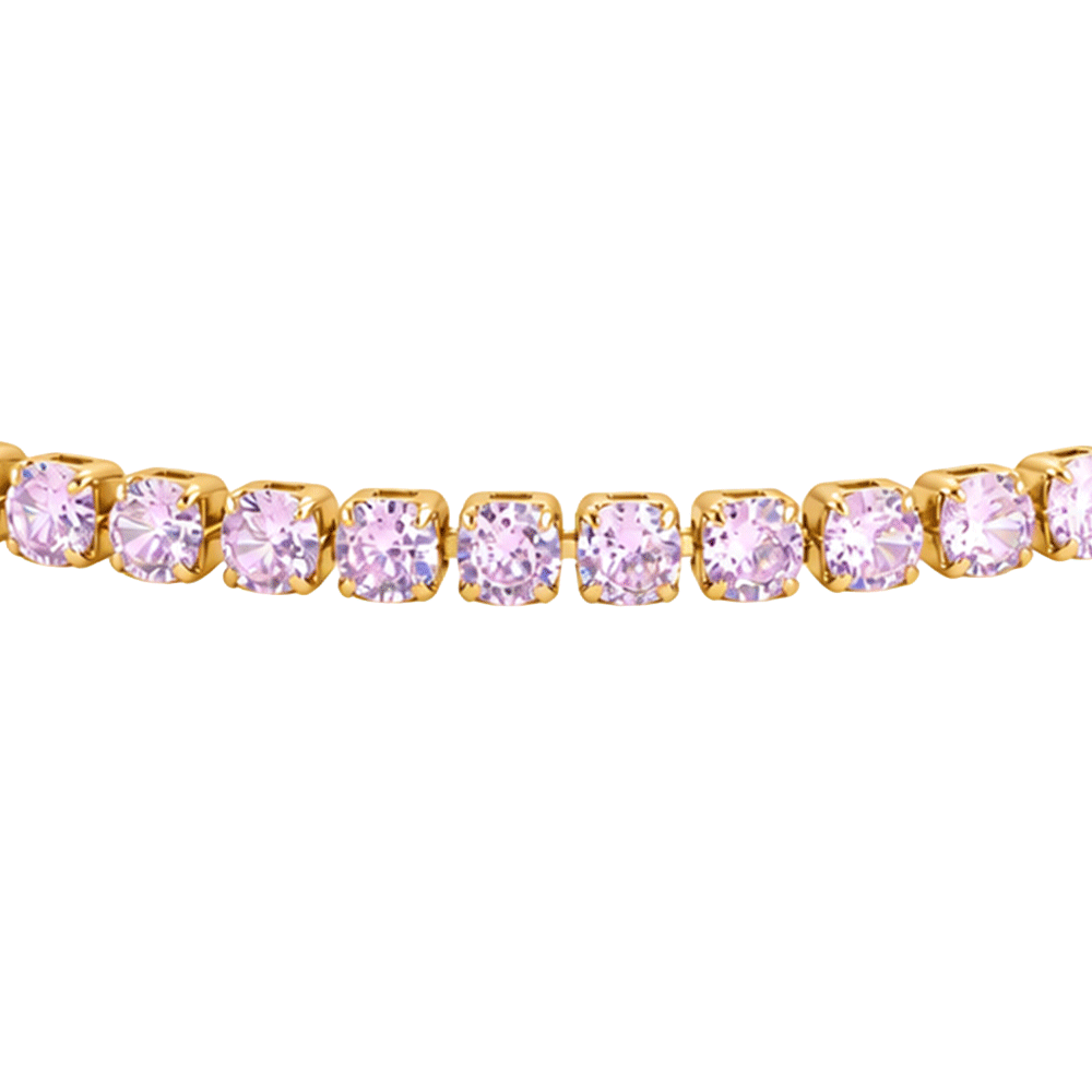 BRACELET TENNIS ACIER OR IP POUR FEMME AVEC CRISTAUX ROSES