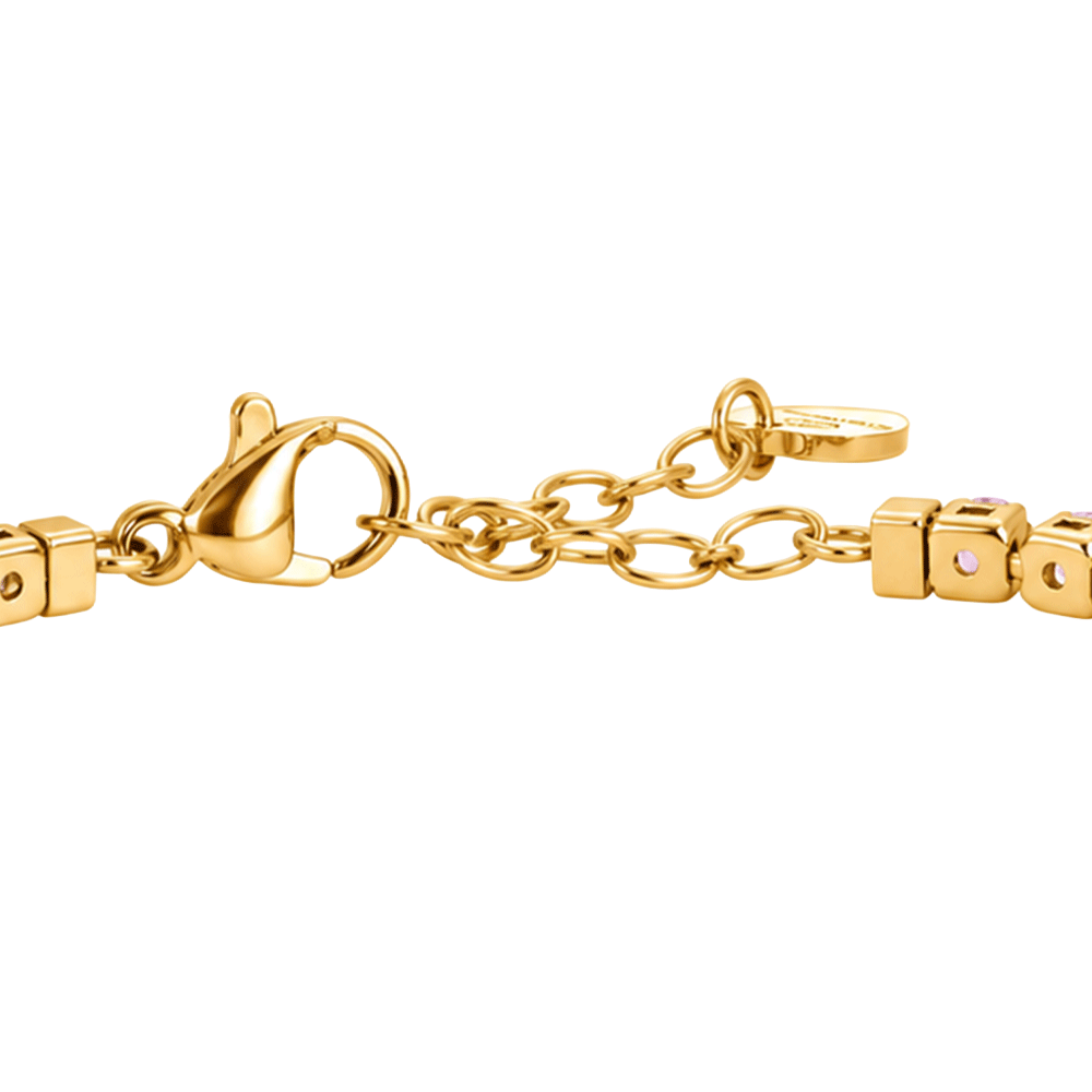 BRACELET TENNIS ACIER OR IP POUR FEMME AVEC CRISTAUX ROSES