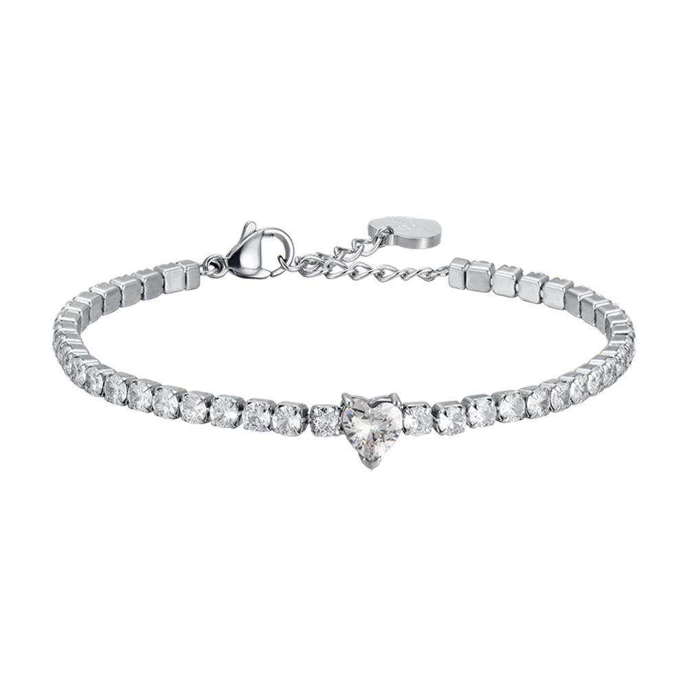 Luca Barra Bracciale Donna in Acciaio con Cuoricino e Cristalli bianchi