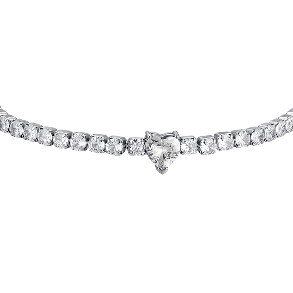 BRACCIALE DONNA IN ACCIAIO CON CRISTALLI BIANCHI E CUORE CRISTALLO