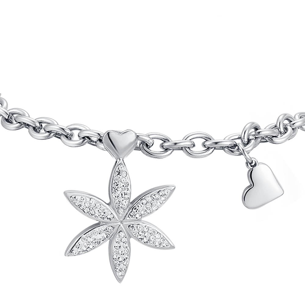 BRACCIALE DONNA IN ACCIAIO CON FIORE DELLA VITA CON CRISTALLI BIANCHI