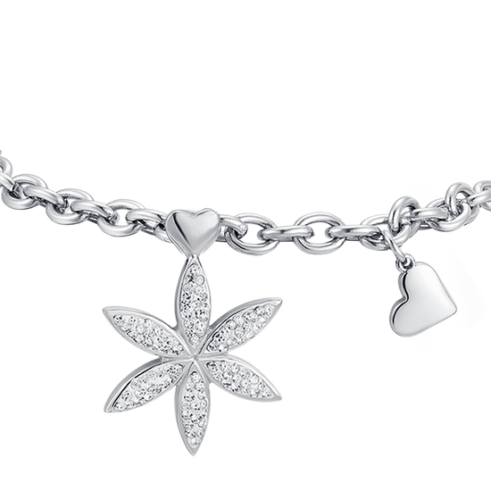 BRACCIALE DONNA IN ACCIAIO CON FIORE DELLA VITA CON CRISTALLI BIANCHI