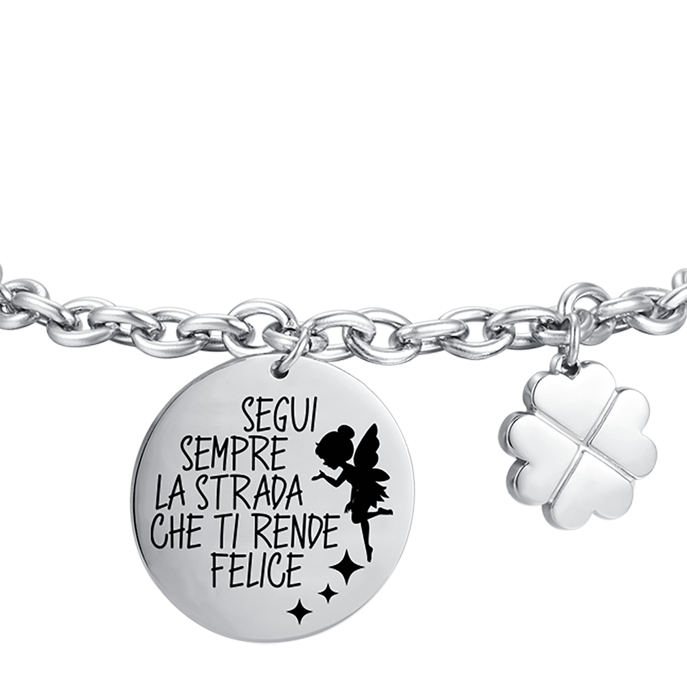 BRACCIALE DONNA IN ACCIAIO SEGUI SEMPRE LA STRADA CHE TI RENDE FELICE