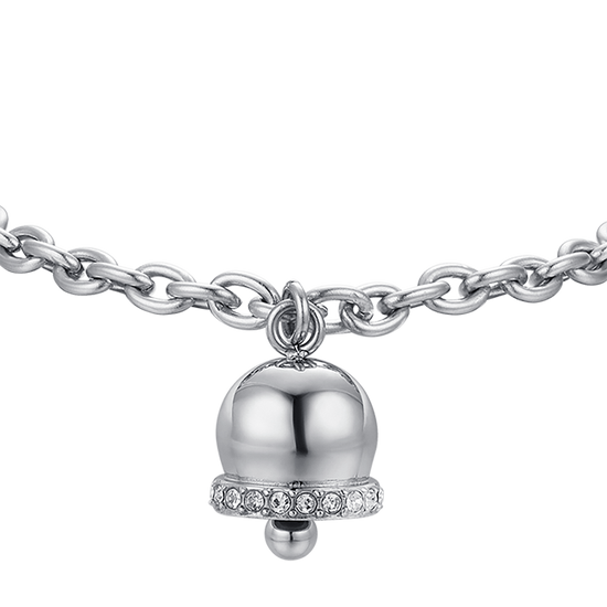 BRACCIALE DONNA IN ACCIAIO CON CAMPANELLA CON CRISTALLI BIANCHI