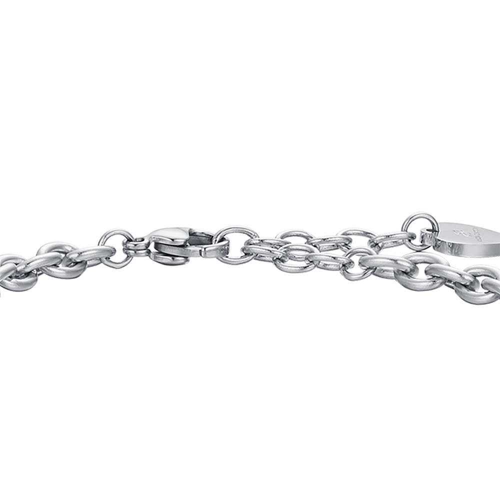 BRACCIALE DONNA IN ACCIAIO CON CAMPANELLA CON CRISTALLI BIANCHI