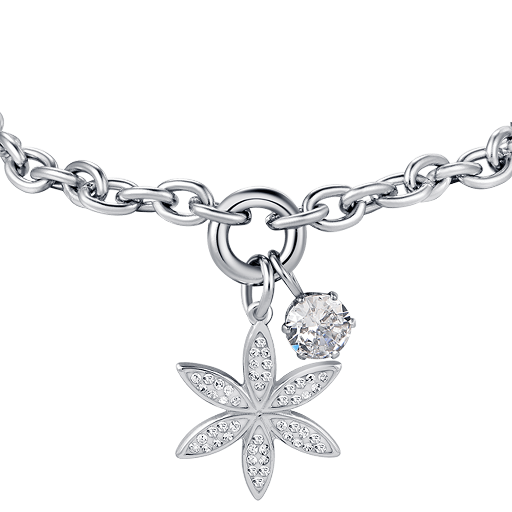 BRACCIALE DONNA IN ACCIAIO CON FIORE DELLA VITA CON CRISTALLI BIANCHI