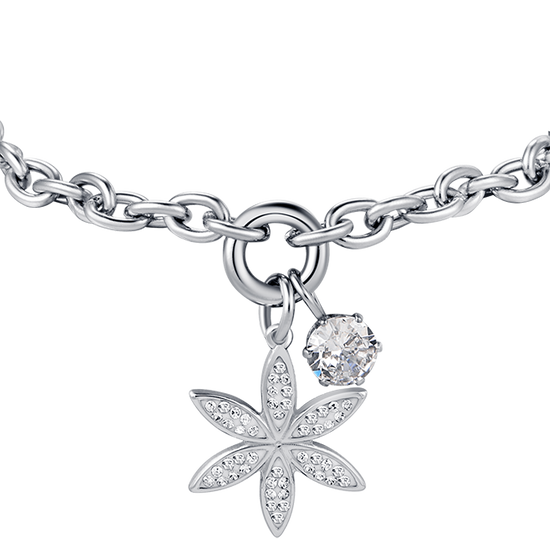 BRACCIALE DONNA IN ACCIAIO CON FIORE DELLA VITA CON CRISTALLI BIANCHI