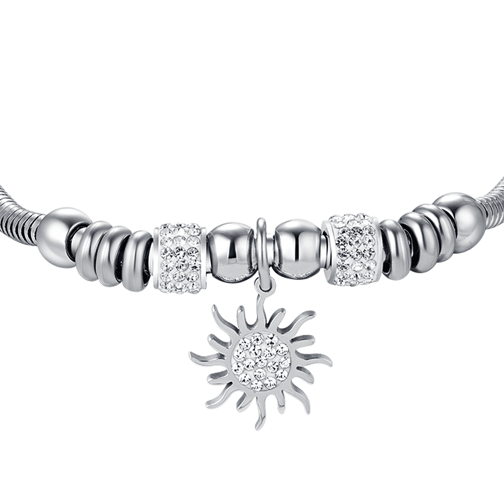 BRACCIALE DONNA IN ACCIAIO CON PERLE E SOLE - Luca Barra BRACCIALE DONNA IN ACCIAIO CON PERLE E SOLE - Luca Barra