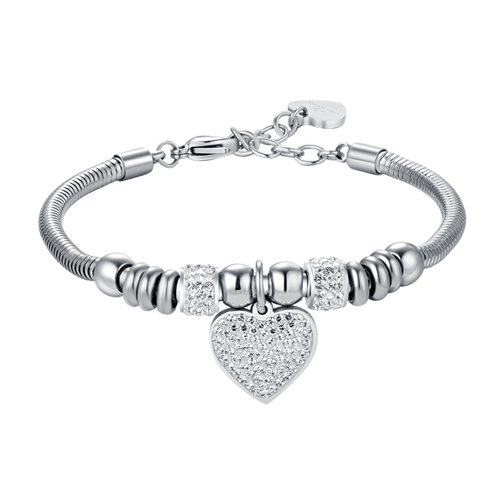 BRACCIALE DONNA IN ACCIAIO CON CUORE CON CRISTALLI BIANCHI Luca Barra