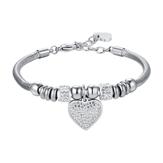 Quiges Braccialale Donna In Argento 925 Con Ciondoli Cuore E Barra – Regolabile E Intercambiabile (NHCB013)