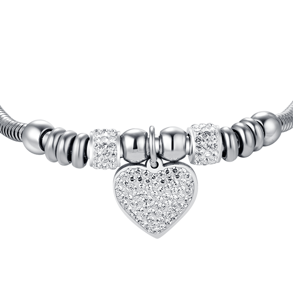 BRACCIALE DONNA IN ACCIAIO CON CUORE CON CRISTALLI BIANCHI
