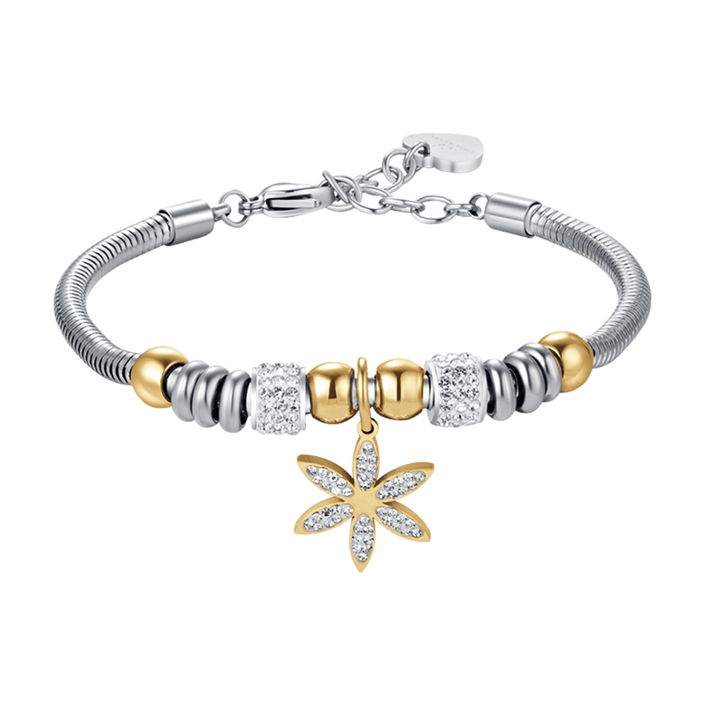 BRACCIALE DONNA IN ACCIAIO CON FIORE DELLA VITA CON CRISTALLI BIANCHI