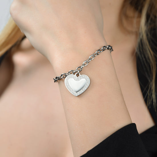 BRACCIALE DONNA IN ACCIAIO CON CUORE CON CRISTALLI BIANCHI Luca Barra