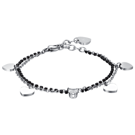 BRACCIALE DONNA IN ACCIAIO CON CUORI, ELEMENTI NERI E CRISTALLO BIANCO Luca Barra