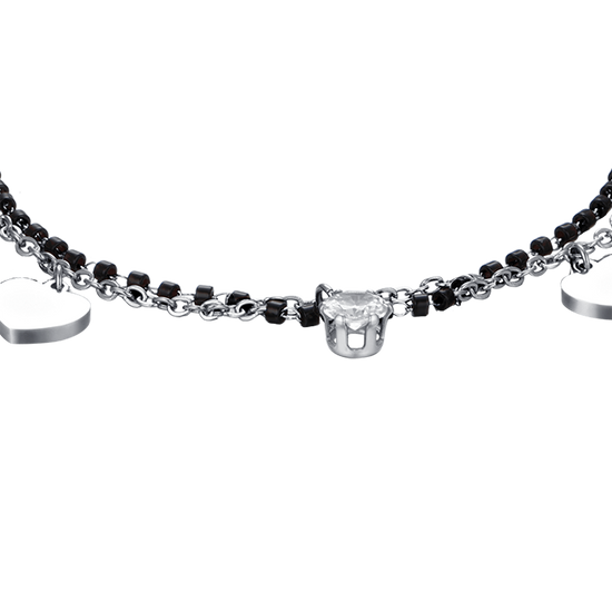 BRACCIALE DONNA IN ACCIAIO CON CUORI, ELEMENTI NERI E CRISTALLO BIANCO