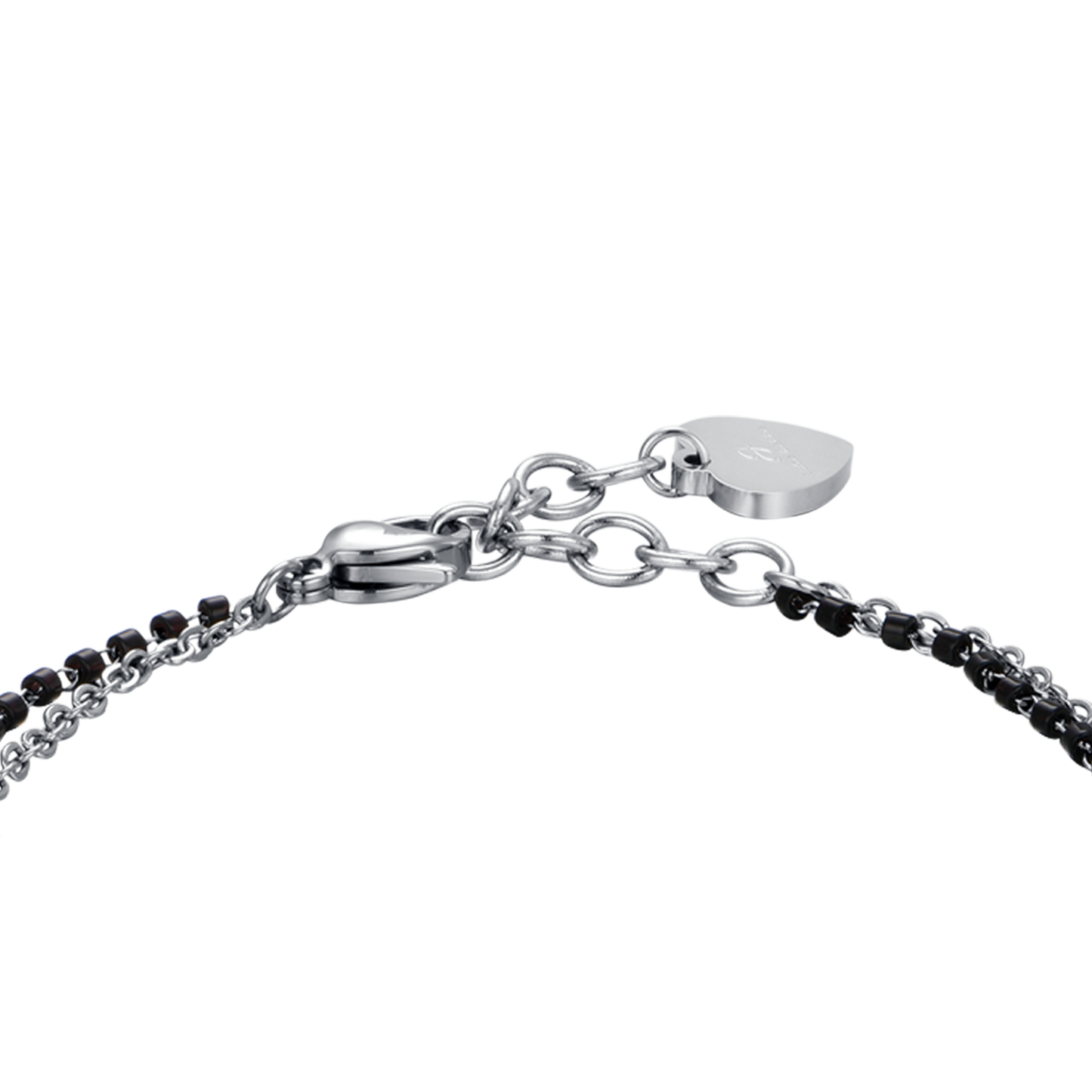 BRACCIALE DONNA IN ACCIAIO CON CUORI, ELEMENTI NERI E CRISTALLO BIANCO