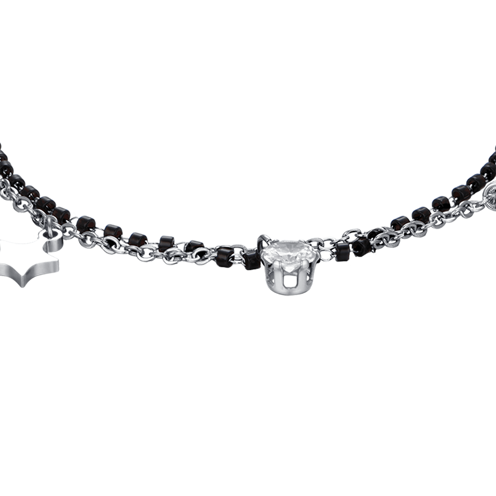 BRACCIALE DONNA IN ACCIAIO CON STELLE, ELEMENTI IP NERO E CRISTALLO BIANCO