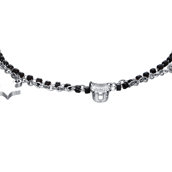 BRACCIALE DONNA IN ACCIAIO CON STELLE, ELEMENTI IP NERO E CRISTALLO BIANCO