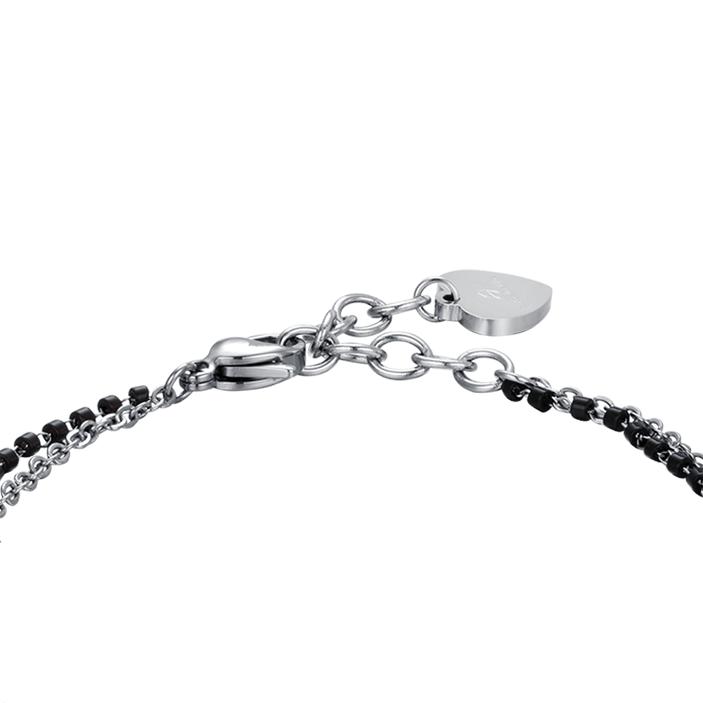 BRACCIALE DONNA IN ACCIAIO CON STELLE, ELEMENTI IP NERO E CRISTALLO BIANCO