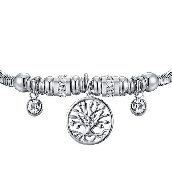 BRACCIALE DONNA IN ACCIAIO CON ALBERO DELLA VITA E CRISTALLI BIANCHI