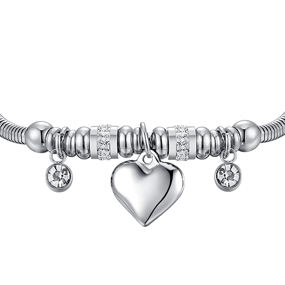 BRACCIALE DONNA IN ACCIAIO CON CUORE E CRISTALLI BIANCHI