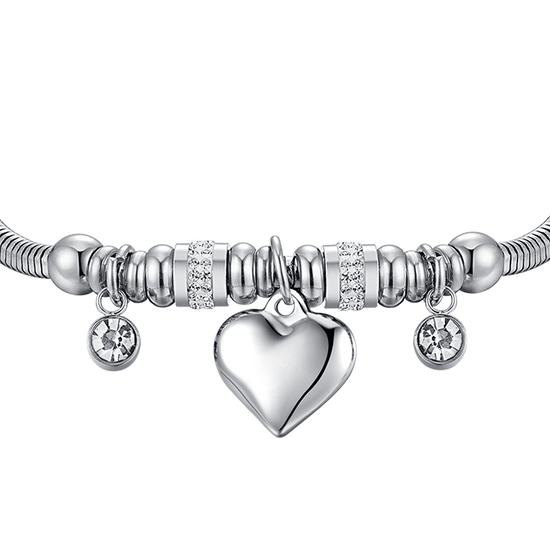 BRACCIALE DONNA IN ACCIAIO CON CUORE E CRISTALLI BIANCHI