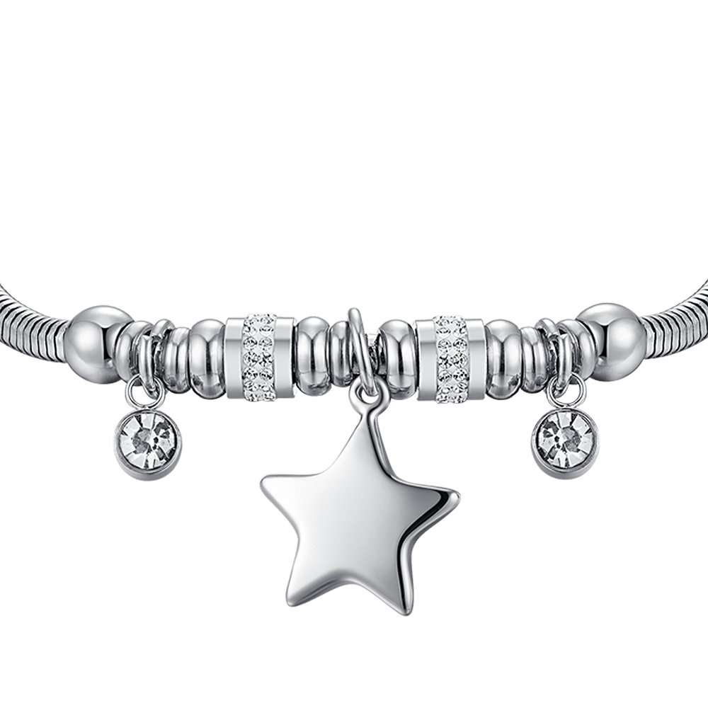 BRACCIALE DONNA IN ACCIAIO CON STELLA E CRISTALLI BIANCHI