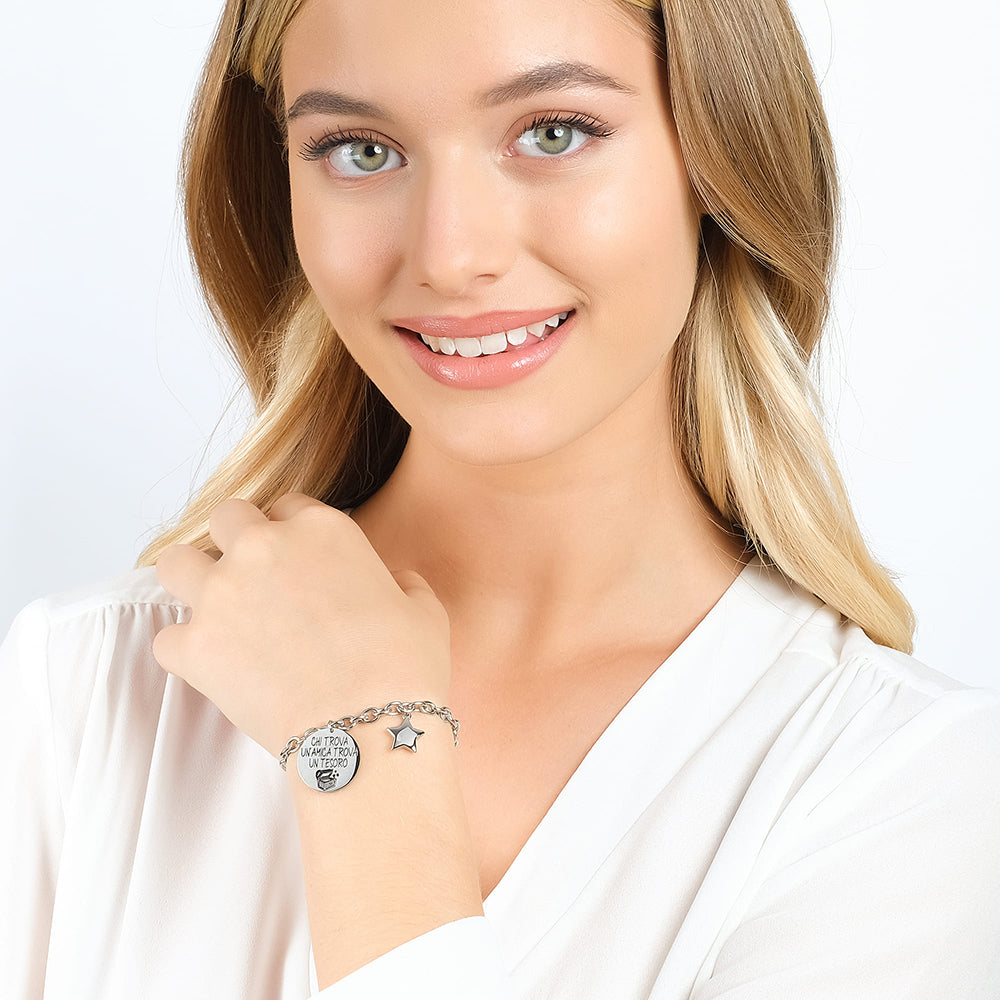 BRACCIALE DONNA IN ACCIAIO CHI TROVA UN'AMICA TROVA UN TESORO