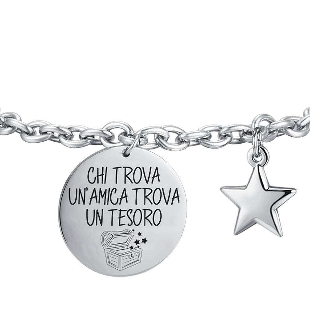 Luca Barra Bracciale Donna Acciaio Con Smalto Nero E Rosso - Frase Speciale Per Amica (BK2319)
