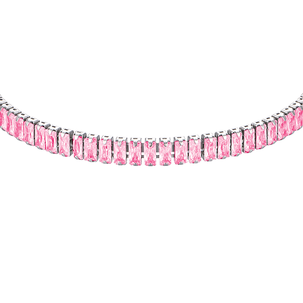 BRACCIALE DONNA IN ACCIAIO CON CRISTALLI ROSA