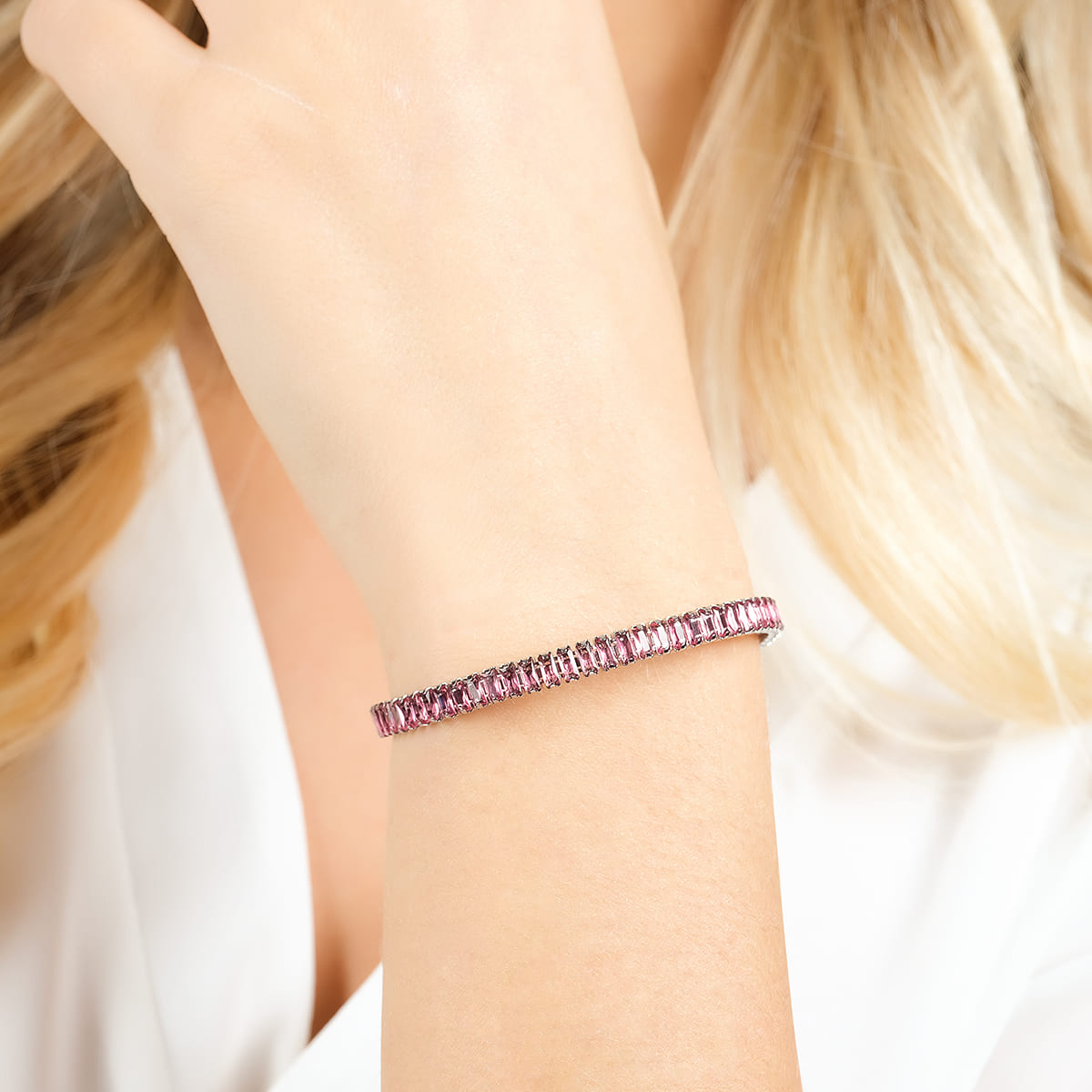 BRACCIALE DONNA IN ACCIAIO CON CRISTALLI FUCSIA Luca Barra