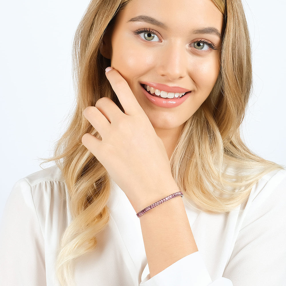 BRACCIALE DONNA IN ACCIAIO CON CRISTALLI FUCSIA