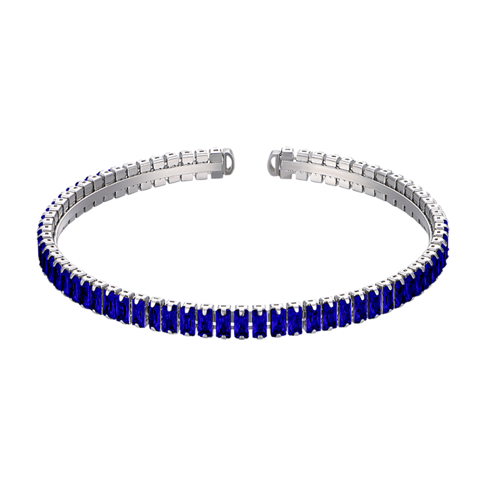 Bracciale Donna In Vera Pelle Blu Con Chiusura Magnetica: 60 Cm Con Charm Placcato Argento E Zirconia Cubica