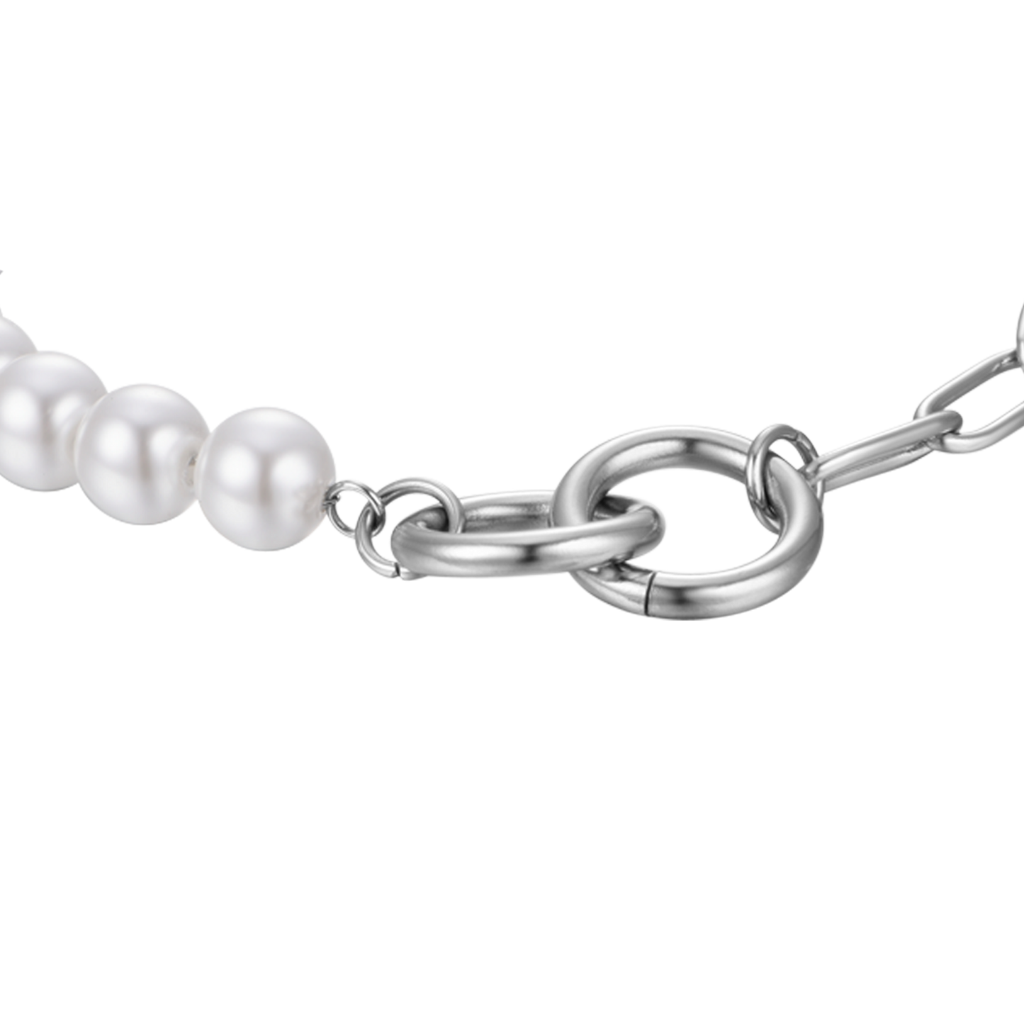 BRACCIALE DONNA IN ACCIAIO CON PERLE BIANCHE