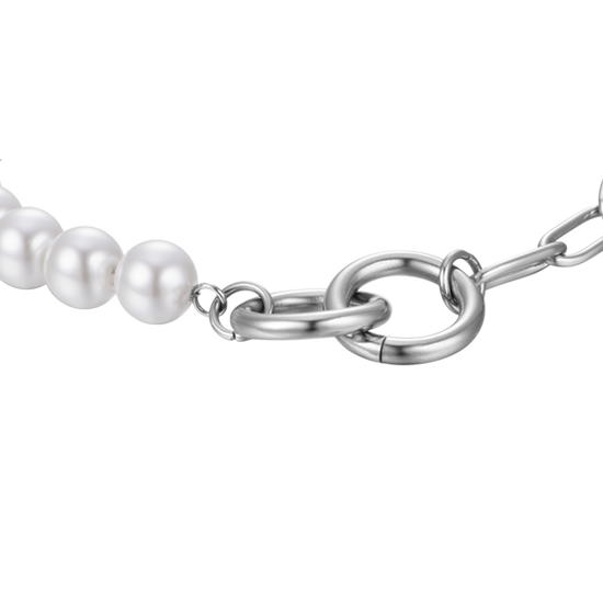 BRACCIALE DONNA IN ACCIAIO CON PERLE BIANCHE