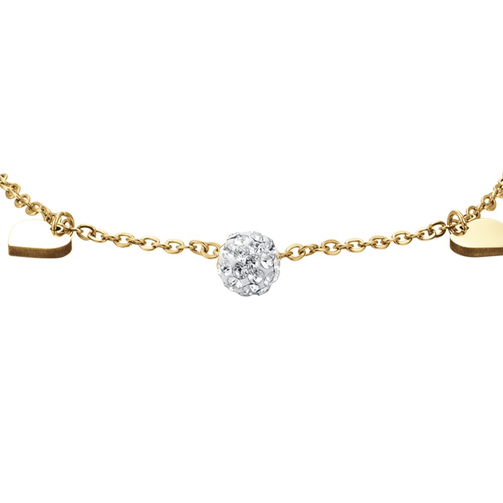 BRACCIALE DONNA IN ACCIAIO IP GOLD CON CUORI E CRISTALLI BIANCHI
